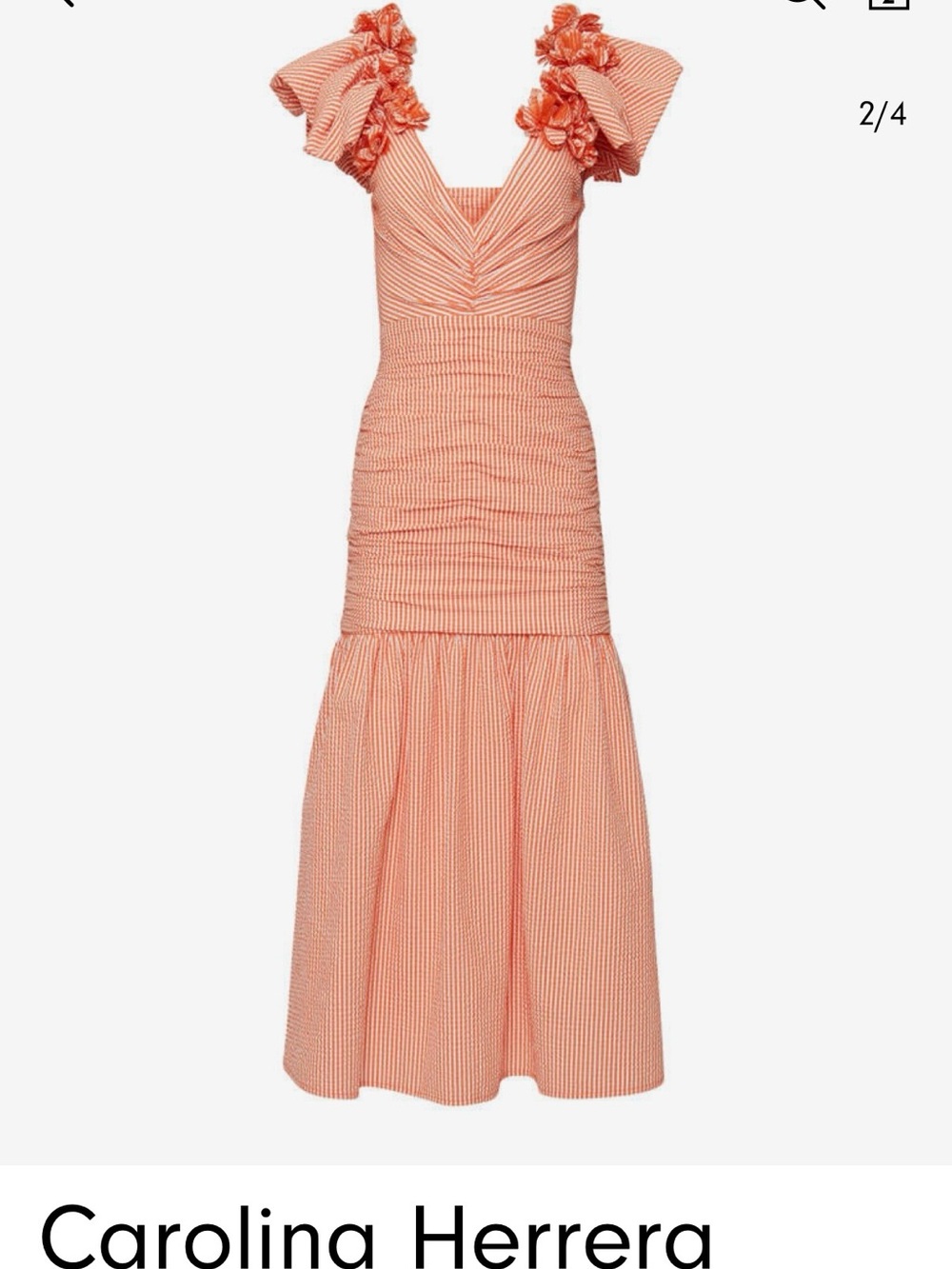 Carolina Herrera Peach-Striped Seersucker Midi Dress